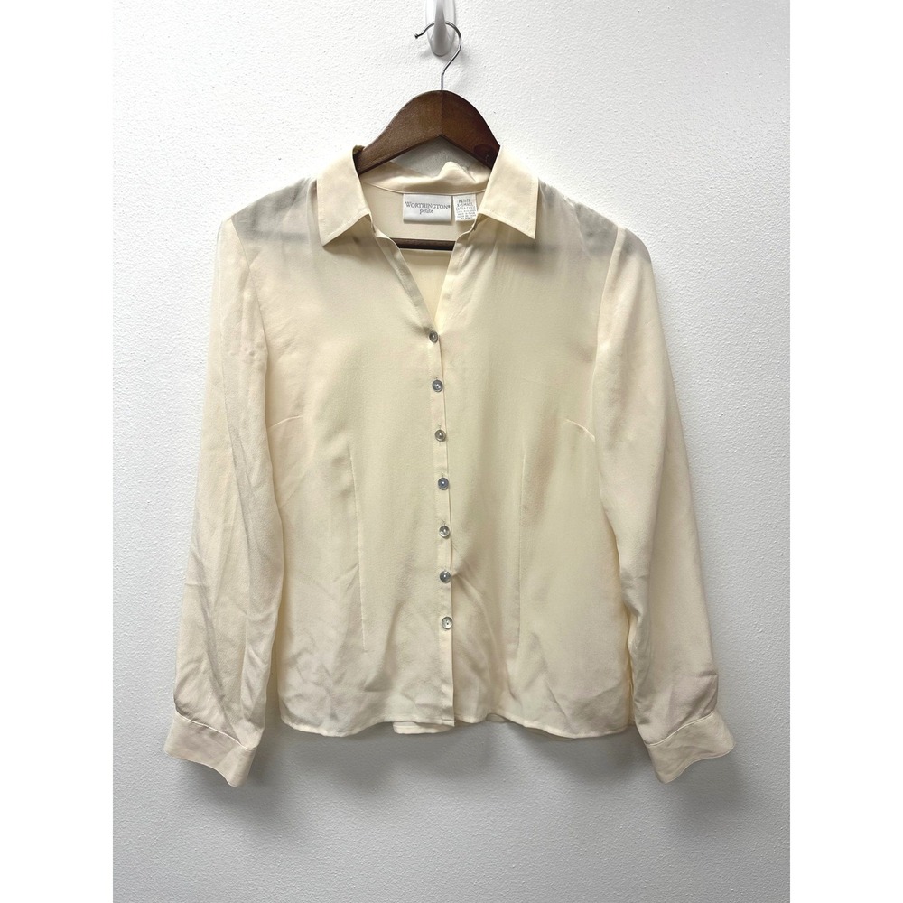 Worthington Button Up Silk Blouse Ivory XSP
